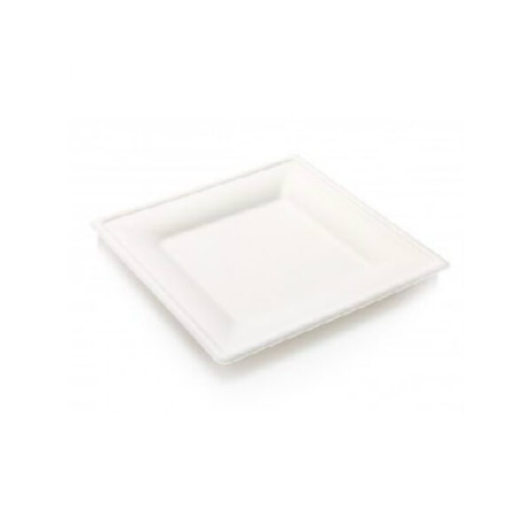 SUGAR CANE SQUARE PLATE WHITE 26cm 50