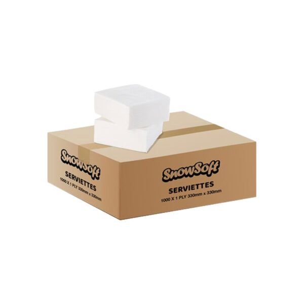 SERVIETTES 1PLY WHITE SNOWSOFT 330mmx330mm 1000